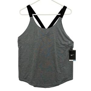 Nike Tank Top Womens Large Gray Black Elastika Just Do It Straps Swoosh Training